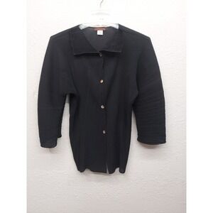 Han Feng Top Womens P Black Button Up Crinkle Stretchy Oversized Pleated Crinkly
